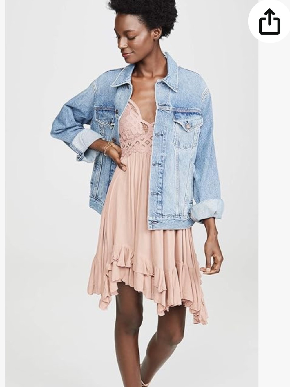 Free People Adella Slip Dress Lace-Trim Pleated Mini Blush Pink small whimsigoth - Picture 14 of 14